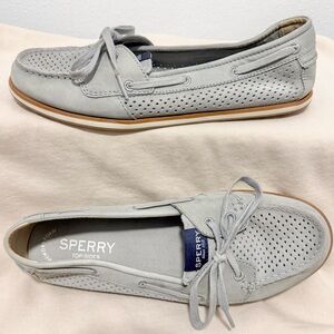 Sperry Strand Key Perforated Leather Boat Shoes Gray Non- Marking Size 8.5
